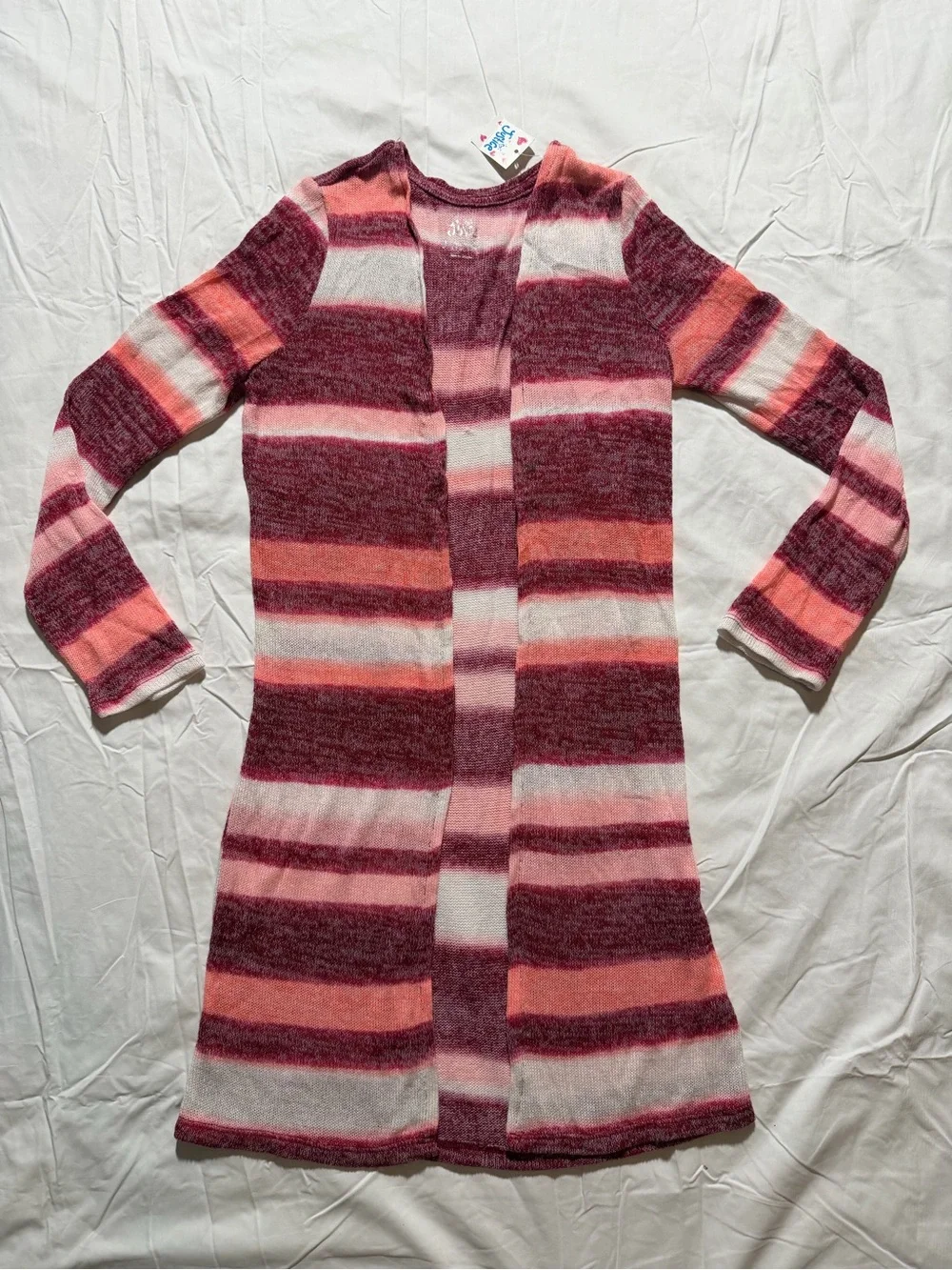 Justice Girls Open Front Cardigan Striped Pink Size 8